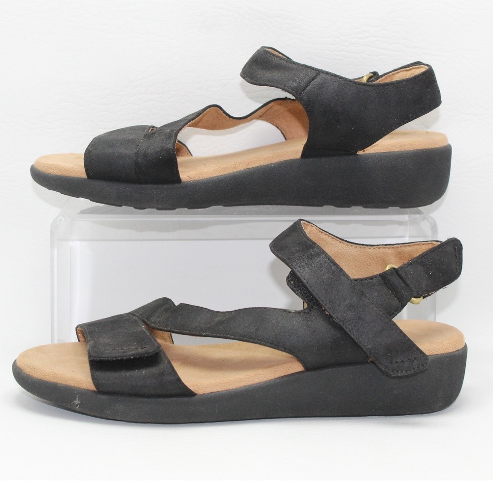 Easy Spirit Black Strappy Wedge Sandals Adjustable Comfort Walking Shoes 7M